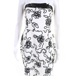 Kay Unger Black & White Strapless Dress with Abstract Appliqué Design Size 10